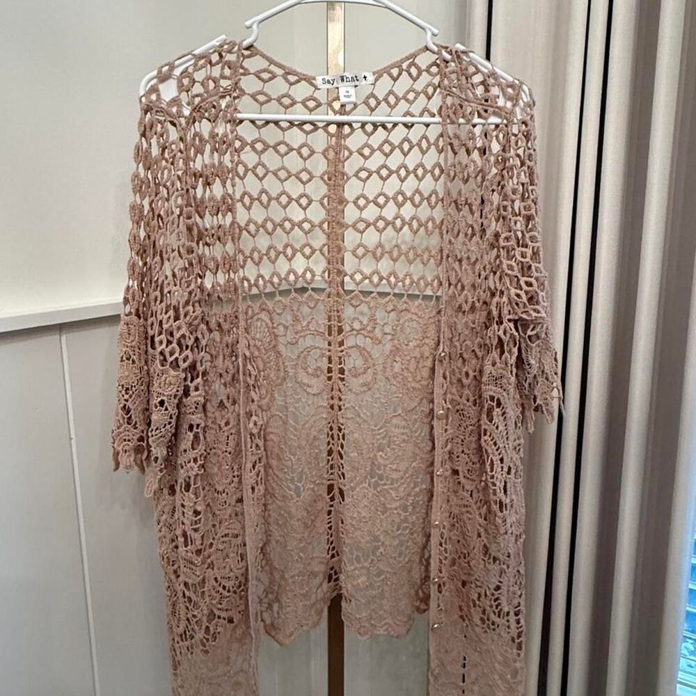 Say-what Women's Pink and Tan Cardigan